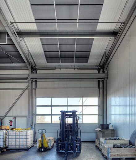 sound absorber FLEX Industry on the ceiling of a hall